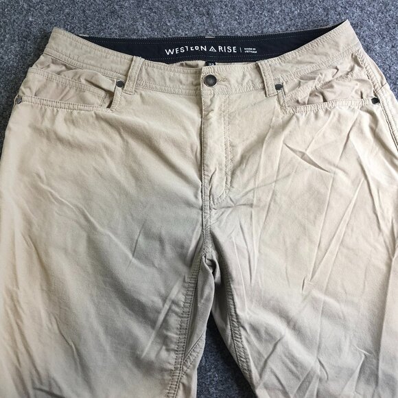 Western Rise Pants Mens 33x30 Tan Performance Nylon Stretch Chino Travel Commute - Picture 1 of 11